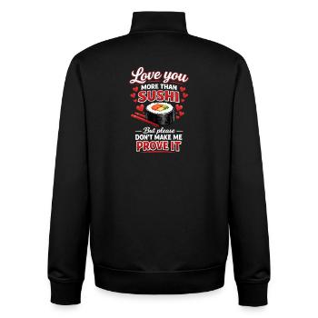 Sushi Roll drôle Sashimi Cuisine japonaise Riz Humour - Sweat zippé unisexe en coton bio Stanley/Stella - noir - Dos - AI Model Male 185 light (185cm)