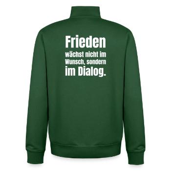 Dialogue for Peace Quote Design - Unisex Organic Zip Sweatshirt by Stanley/Stella - bottle green - Back - AI Model Male 185 dark (185cm)
