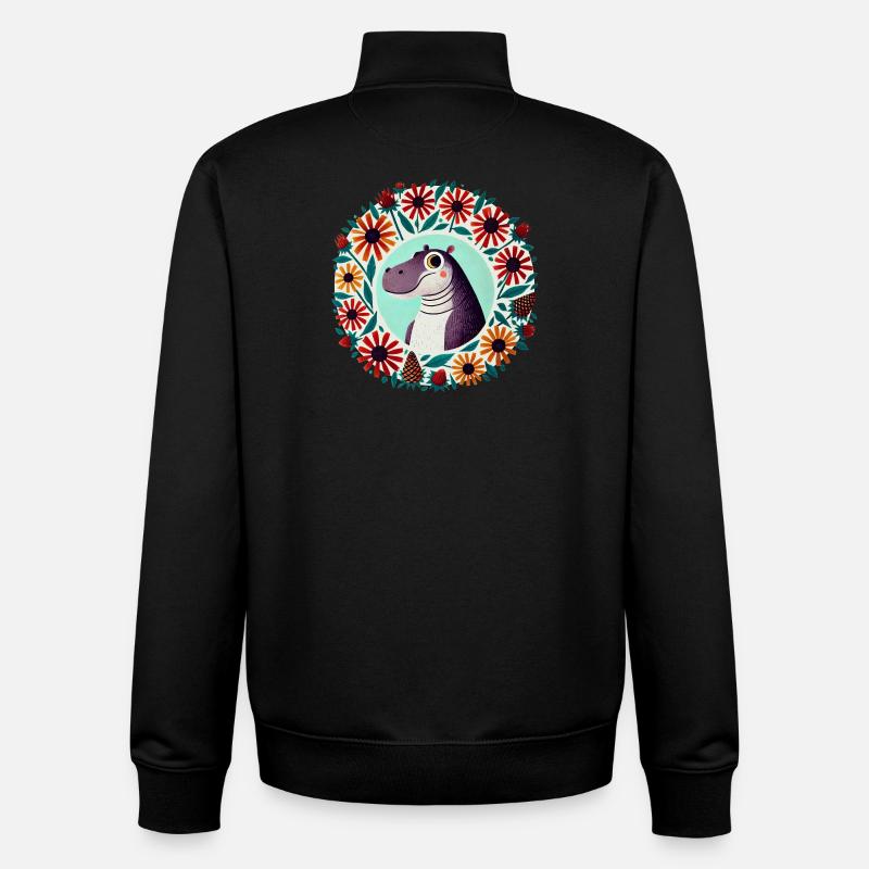 Dino im Blumenkreis - Unisex Organic Zip Sweatshirt von Stanley/Stella - Schwarz