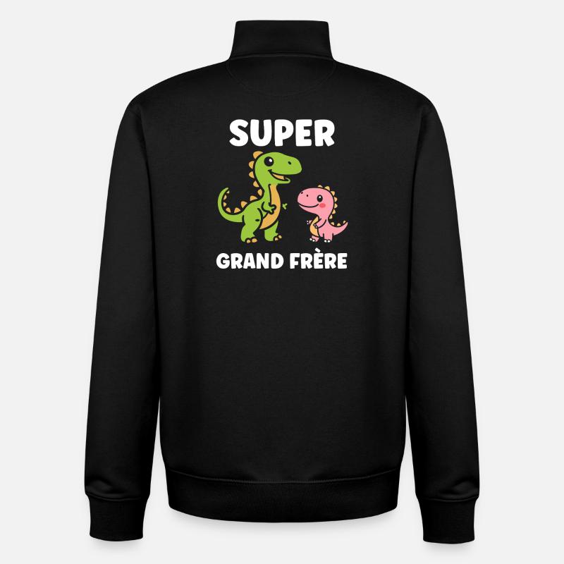 Super Grand Frère Dinosaure - Sweat zippé unisexe en coton bio Stanley/Stella - noir