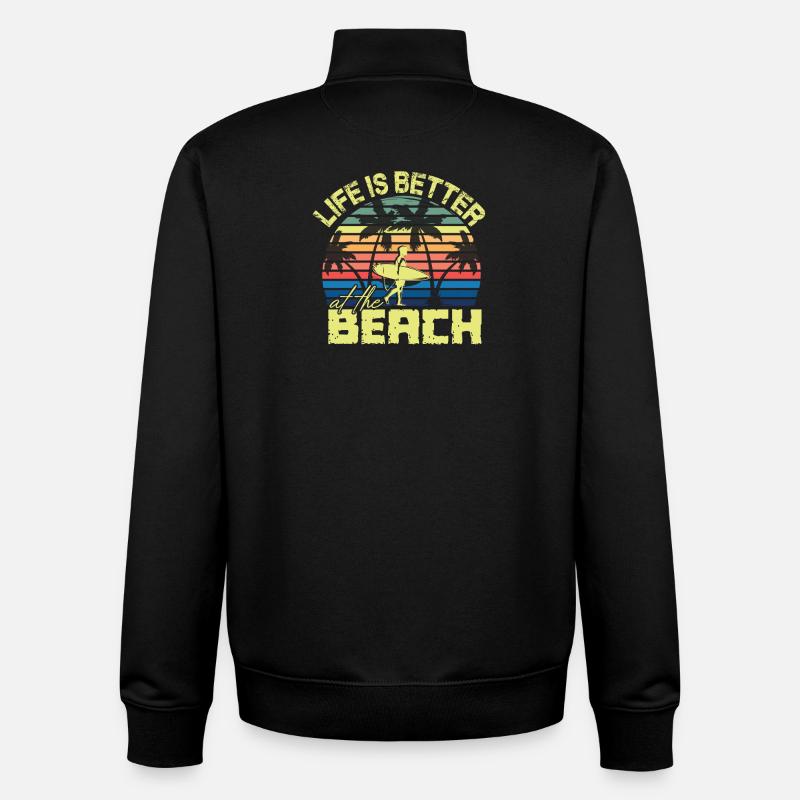 Beach Surfer Retro Sunset - Sweat zippé unisexe en coton bio Stanley/Stella - noir
