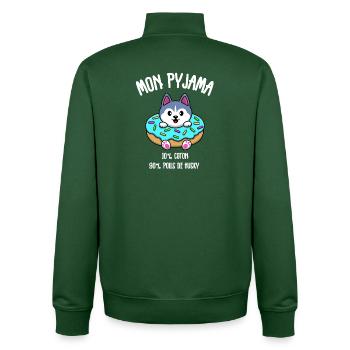 Funny Husky Dog Pajamas - Unisex Organic Zip Sweatshirt by Stanley/Stella - bottle green - Back - AI Model Male 185 dark (185cm)