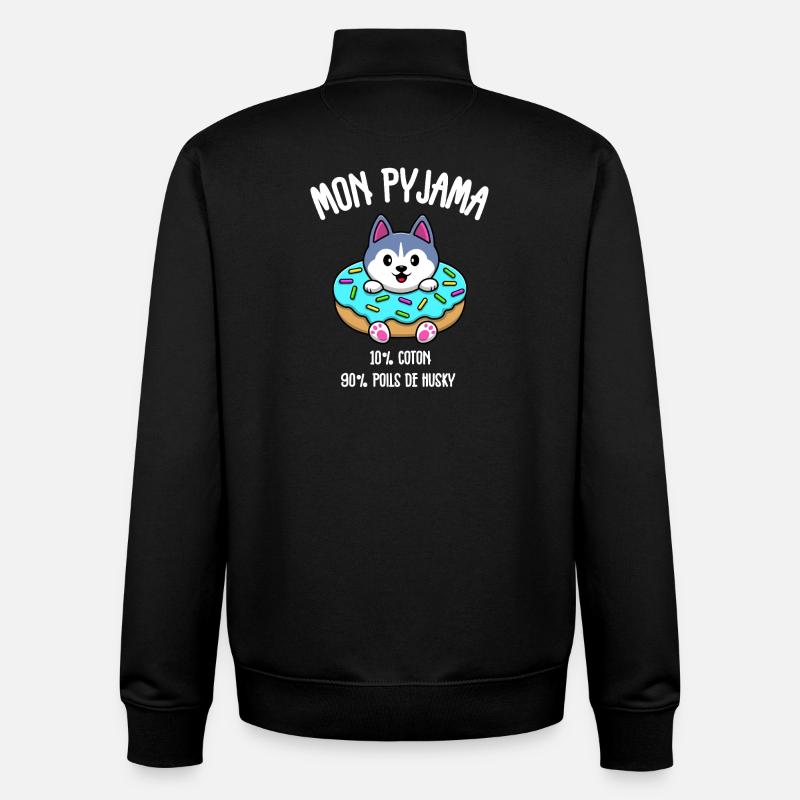 Pyjama Drôle Chien Husky  - Sweat zippé unisexe en coton bio Stanley/Stella - noir