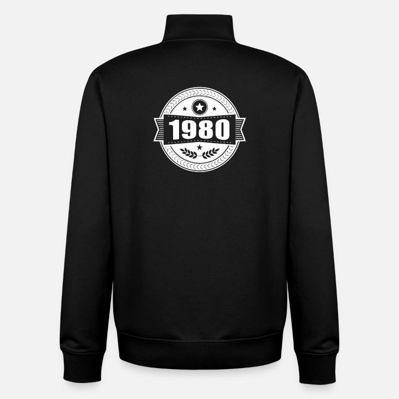 Round 1980 EMBLEM blanc - Sweat zippé unisexe en coton bio Stanley/Stella - noir