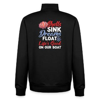 Shells Sink Dreams Float on Our Boat - Unisex Organic Zip Sweatshirt von Stanley/Stella - Schwarz - Hinten - AI Model Male 185 light (185cm)