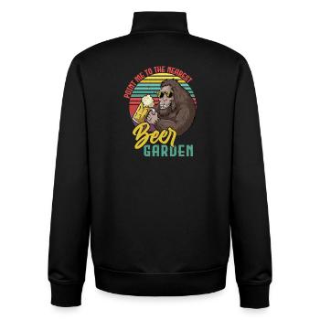 Sasquatch Biergarten Retro - Unisex Organic Zip Sweatshirt von Stanley/Stella - Schwarz - Hinten - AI Model Male 185 light (185cm)