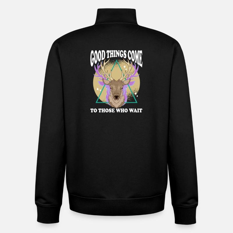 Hirschkopf Dreiecks-Glow mit Text - Unisex Organic Zip Sweatshirt von Stanley/Stella - Schwarz