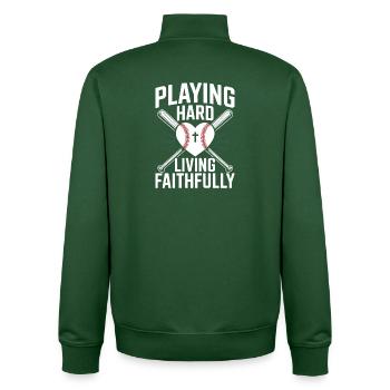 Christlicher Baseballspieler Bibelglaube Jesus Christus - Unisex Organic Zip Sweatshirt von Stanley/Stella - Flaschengrün - Hinten - AI Model Male 185 dark (185cm)