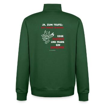 Teuflischer Lifestyle: Alkohol, Fleisch - Unisex Organic Zip Sweatshirt von Stanley/Stella - Flaschengrün - Hinten - AI Model Male 185 dark (185cm)