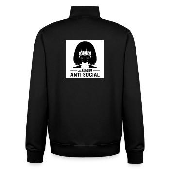 Antisocial Japanese Vaporwave Anime Girl - Unisex Organic Zip Sweatshirt by Stanley/Stella - black - Back - AI Model Male 185 light (185cm)