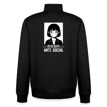 Antisocial Japanese Vaporwave Anime Girl - Unisex Organic Zip Sweatshirt by Stanley/Stella - black - Back - AI Model Male 185 light (185cm)