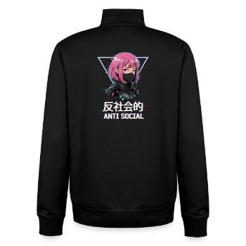 Antisocial Japanese Vaporwave Anime Girl - Unisex Organic Zip Sweatshirt by Stanley/Stella - black - Back - AI Model Male 185 light (185cm)