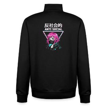Antisocial Japanese Vaporwave Anime Girl - Unisex Organic Zip Sweatshirt by Stanley/Stella - black - Back - AI Model Male 185 light (185cm)