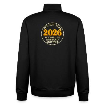 our year we will be husband and wife Hochzeit - Unisex Organic Zip Sweatshirt by Stanley/Stella - black - Back - AI Model Male 185 light (185cm)