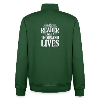 Ein Leser lebt tausend Leben - Unisex Organic Zip Sweatshirt von Stanley/Stella - Flaschengrün - Hinten - AI Model Male 185 dark (185cm)