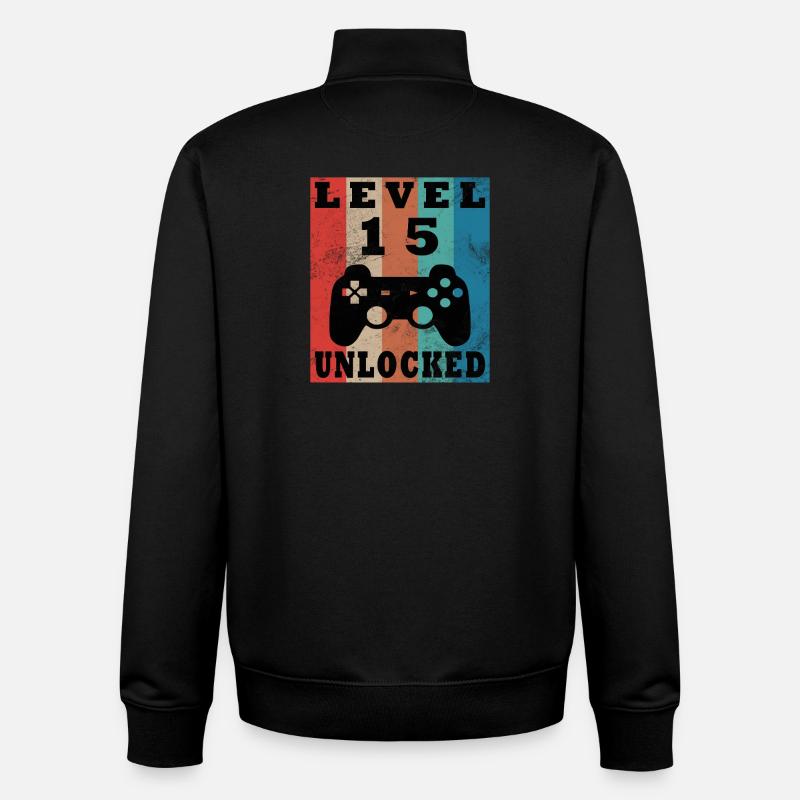 Level 15 Unlocked Retro Controller - Unisex Organic Zip Sweatshirt by Stanley/Stella - black
