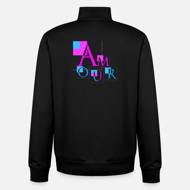 Amour Géométrique | Design Rose & Bleu Moderne - Sweat zippé unisexe en coton bio Stanley/Stella - noir