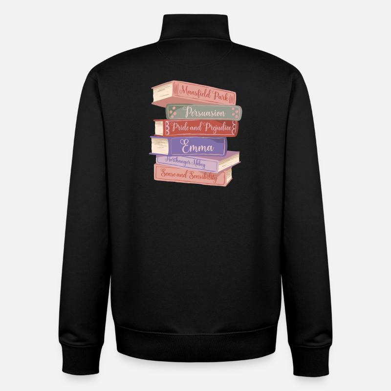 Les romans V de Jane Austen - Sweat zippé unisexe en coton bio Stanley/Stella - noir