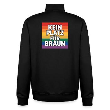 Kein Platz für Braun - Antifa Tee - Unisex Organic Zip Sweatshirt von Stanley/Stella - Schwarz - Hinten - AI Model Male 185 light (185cm)