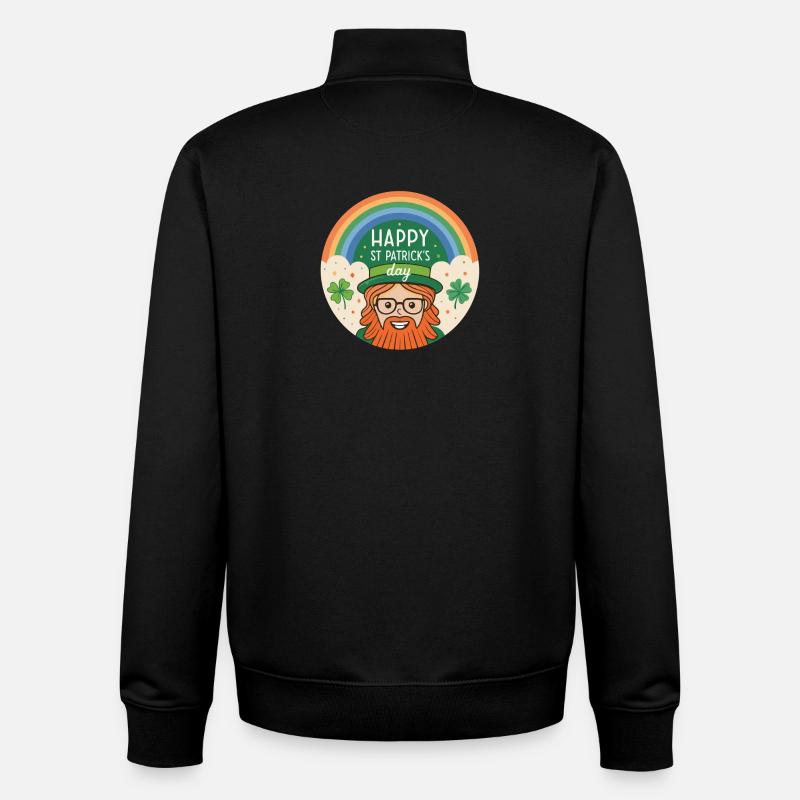 Leprechaun Arc-en-ciel Saint Patrick - Sweat zippé unisexe en coton bio Stanley/Stella - noir