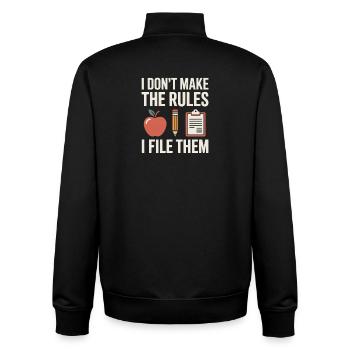 Funny Secretary Saying Don't Make Rules File Them - Unisex Organic Zip Sweatshirt by Stanley/Stella - black - Back - AI Model Male 185 light (185cm)