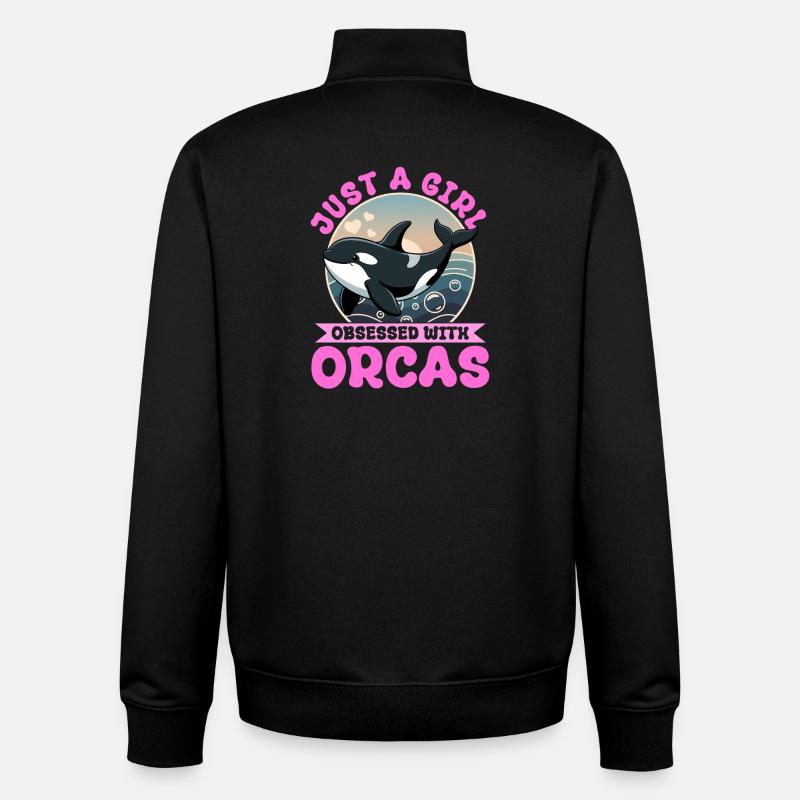 Orca drôle - Sweat zippé unisexe en coton bio Stanley/Stella - noir