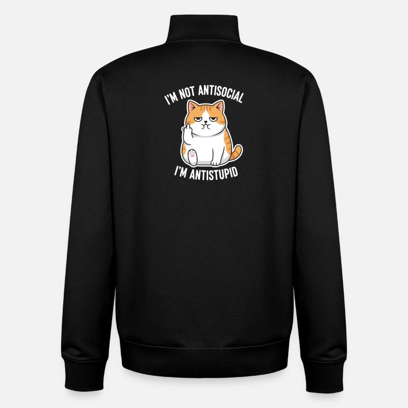 Grumpy Attitude Cat Antistupid - Unisex Organic Zip Sweatshirt by Stanley/Stella - black