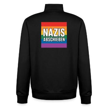 Nazis Abschieben - Antifa Tee - Unisex Organic Zip Sweatshirt von Stanley/Stella - Schwarz - Hinten - AI Model Male 185 light (185cm)