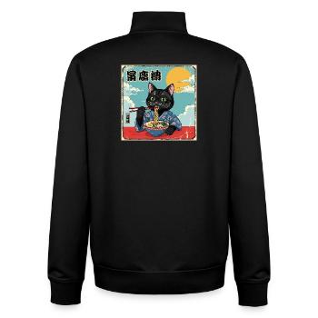 Kawaii Cat Eating Ramen Noodles Katze - Unisex Organic Zip Sweatshirt by Stanley/Stella - black - Back - AI Model Male 185 light (185cm)