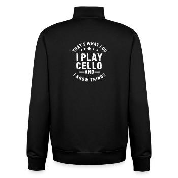 i play cello and know things - Unisex Organic Zip Sweatshirt by Stanley/Stella - black - Back - AI Model Male 185 light (185cm)