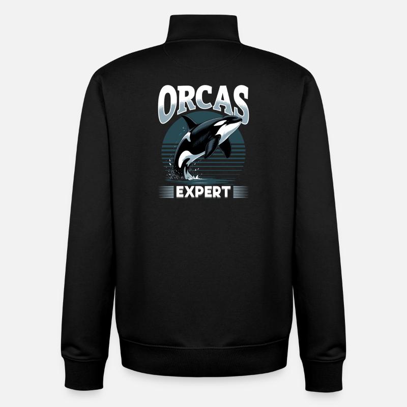 Orca drôle - Sweat zippé unisexe en coton bio Stanley/Stella - noir