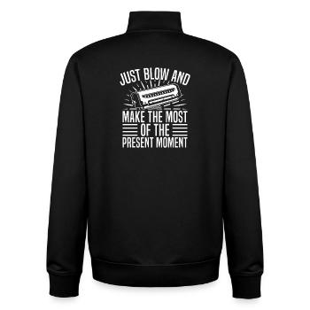 Harmonica Musican Just Blow & Present Moment - Unisex Organic Zip Sweatshirt by Stanley/Stella - black - Back - AI Model Male 185 light (185cm)