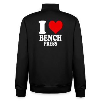 J’adore le développé couché, la salle de sport, le bodybuilding, le fitness - Sweat zippé unisexe en coton bio Stanley/Stella - noir - Dos - AI Model Male 185 light (185cm)