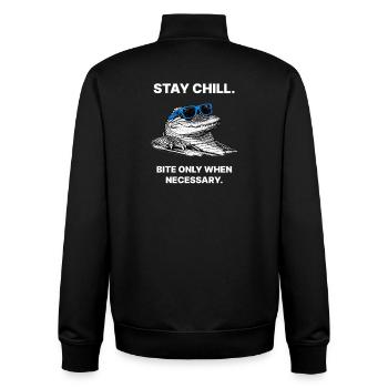 Stay Chill – Cool Alligator Meme Design - Unisex Organic Zip Sweatshirt by Stanley/Stella - black - Back - AI Model Male 185 light (185cm)