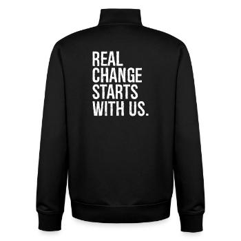 Le vrai changement commence avec nous - Sweat zippé unisexe en coton bio Stanley/Stella - noir - Dos - AI Model Male 185 light (185cm)