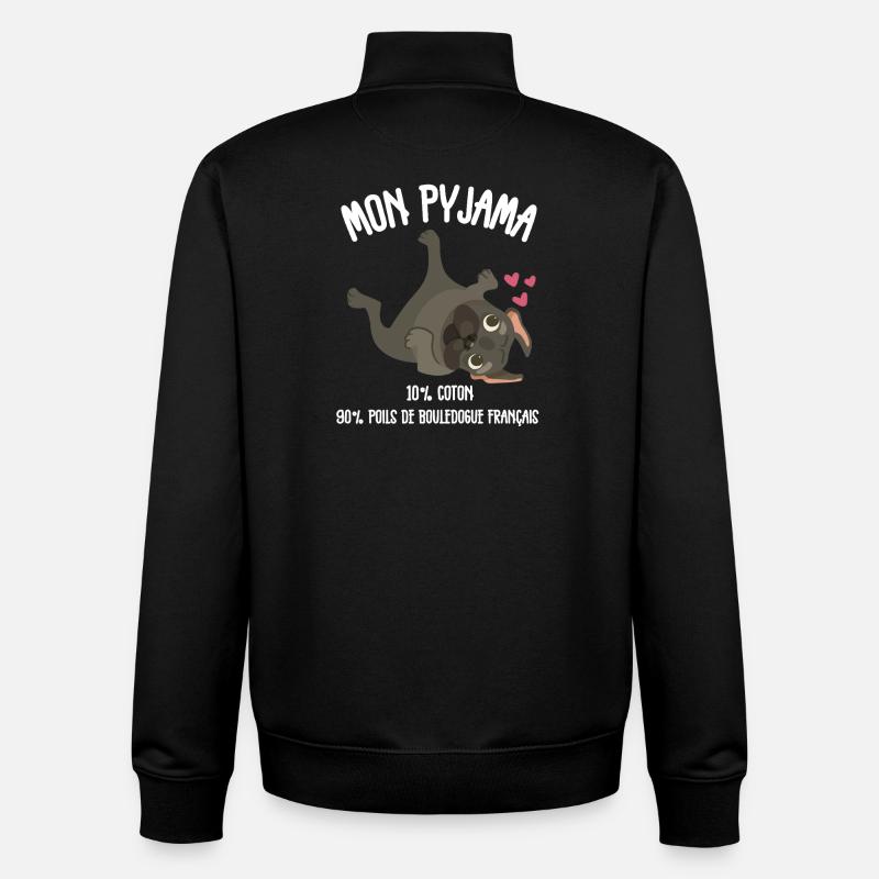 Pyjama Chien Bouledogue Français Humour - Sweat zippé unisexe en coton bio Stanley/Stella - noir