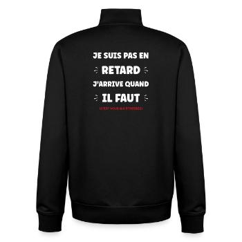 Not late: timing humor - Unisex Organic Zip Sweatshirt by Stanley/Stella - black - Back - AI Model Male 185 light (185cm)