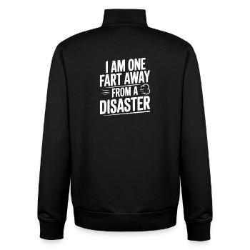 Ich bin nur noch einen Furz von einem Desaster entfernt. - Unisex Organic Zip Sweatshirt von Stanley/Stella - Schwarz - Hinten - AI Model Male 185 light (185cm)