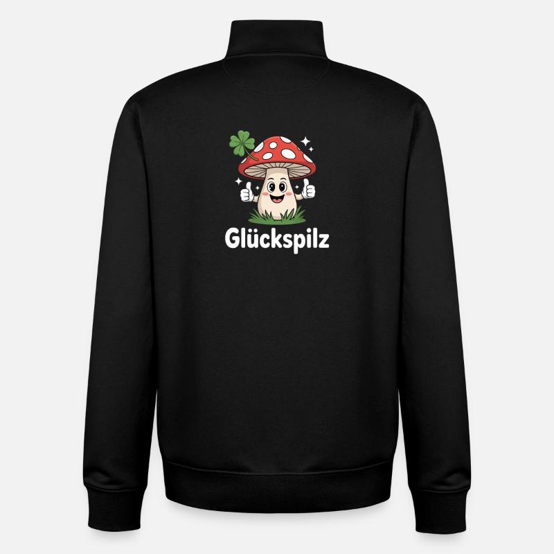 Lucky Funny Toadstool with Shamrock - Unisex Organic Zip Sweatshirt by Stanley/Stella - black