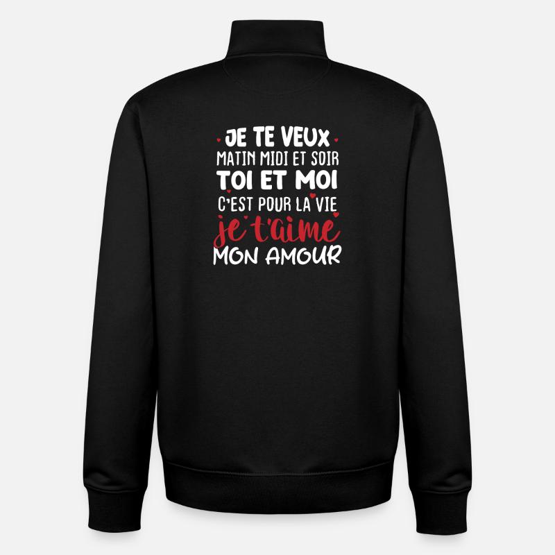 Message Amour Saint Valentin - Sweat zippé unisexe en coton bio Stanley/Stella - noir