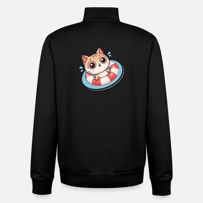 Chat Kawaii Dans Bouée Rouge - Sweat zippé unisexe en coton bio Stanley/Stella - noir
