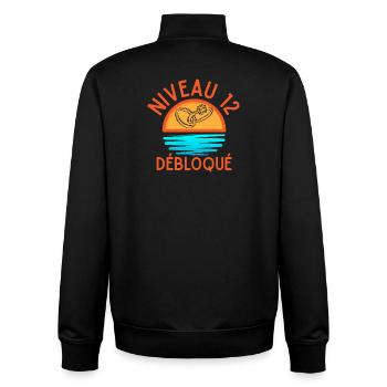 Niveau 12 Débloqué Anniversaire Couple - Sweat zippé unisexe en coton bio Stanley/Stella - noir - Dos - AI Model Male 185 light (185cm)