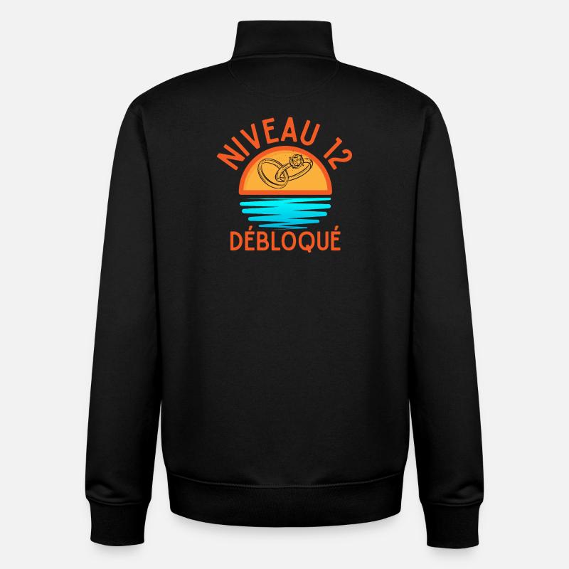 Niveau 12 Débloqué Anniversaire Couple - Sweat zippé unisexe en coton bio Stanley/Stella - noir