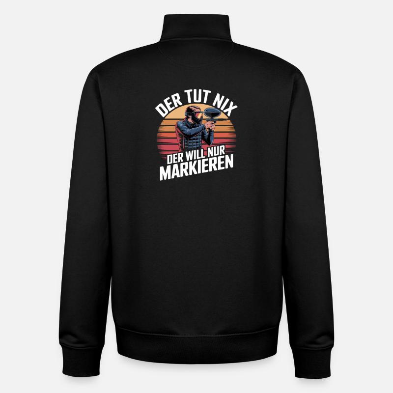 He doesn't do anything, he just wants to mark funnier - Unisex Organic Zip Sweatshirt by Stanley/Stella - black