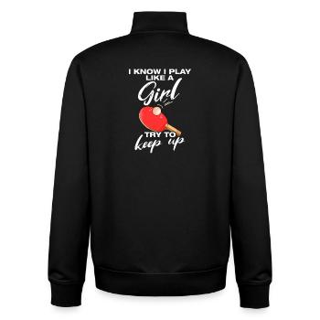 Je sais que je joue comme une fille au tennis de table - Sweat zippé unisexe en coton bio Stanley/Stella - noir - Dos - AI Model Male 185 light (185cm)
