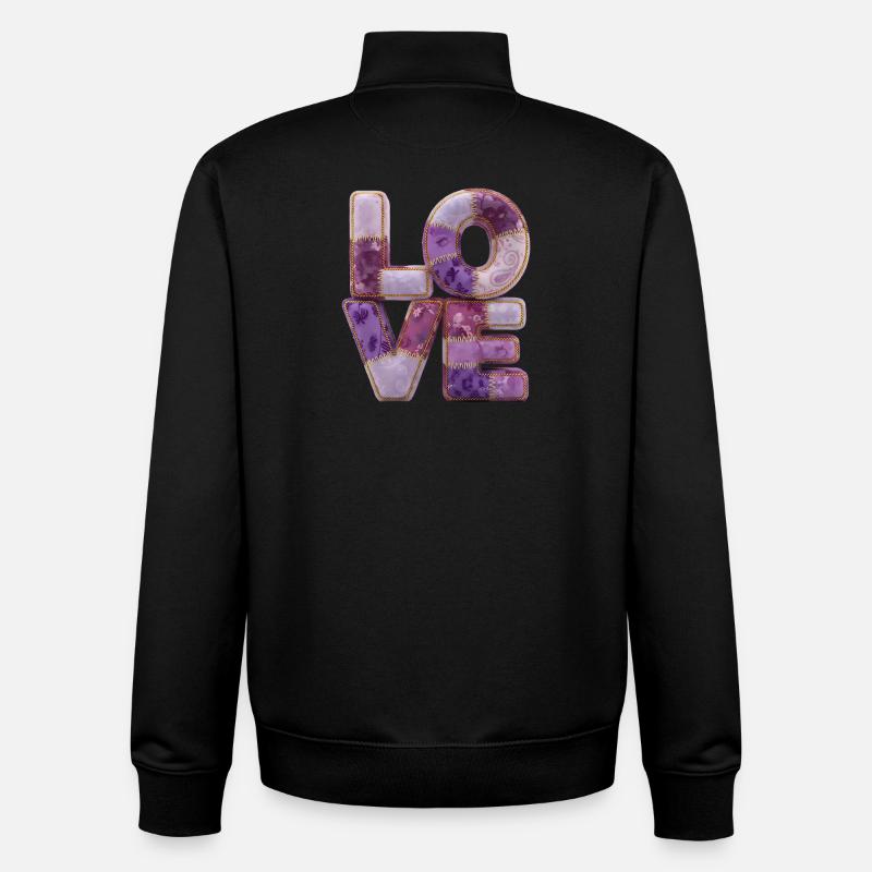 Lettrage patchwork Love Quiltlook - Sweat zippé unisexe en coton bio Stanley/Stella - noir