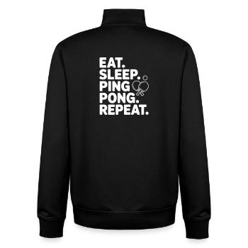 Iss. Schlaf. Tischtennis. Wiederholen. - Unisex Organic Zip Sweatshirt von Stanley/Stella - Schwarz - Hinten - AI Model Male 185 light (185cm)