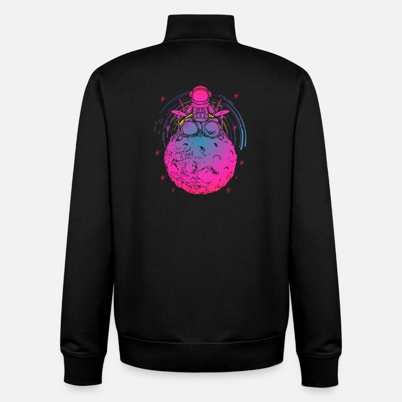 Psychedelic Astro Drummer Planet - Sweat zippé unisexe en coton bio Stanley/Stella - noir