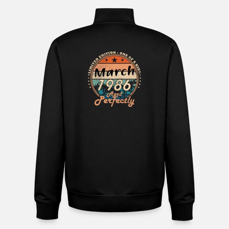 Cadeau d’anniversaire mars 1986 - Sweat zippé unisexe en coton bio Stanley/Stella - noir