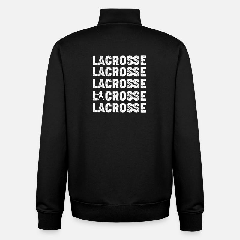 Lacrosse Repeated Text Bold Design - Unisex Organic Zip Sweatshirt by Stanley/Stella - black
